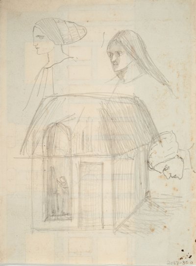 不明建筑草图（纸面石墨） 作者 芭芭拉·利·史密斯·博迪雄