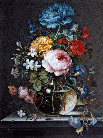壁炉上的花瓶（牛皮纸上的水粉画） 作者 芭芭拉·里贾纳·迪茨施