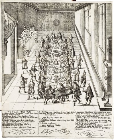 费迪南德四世（1633 -1654）罗马国王，匈牙利国王和波西米亚国王于1651年9月5日在维也纳奉献效忠之际的节日大餐 作者 巴塞洛缪·基利安