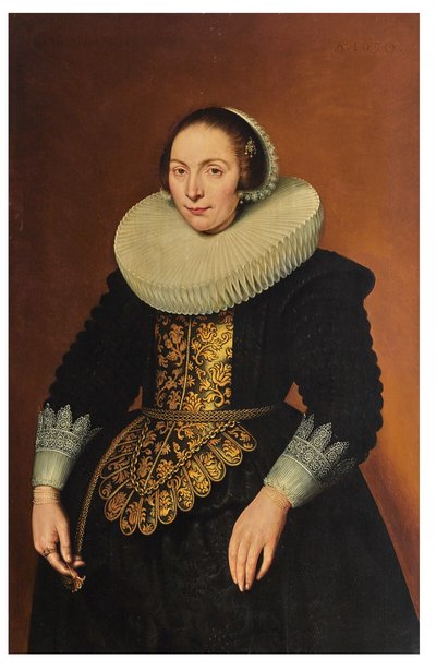 女士肖像，四分之三长，手持腰带 作者 巴塞洛缪·萨堡