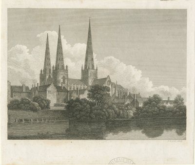 利奇菲尔德大教堂-西南景观：版画，[[1796]] 作者 巴塞洛缪·豪利特