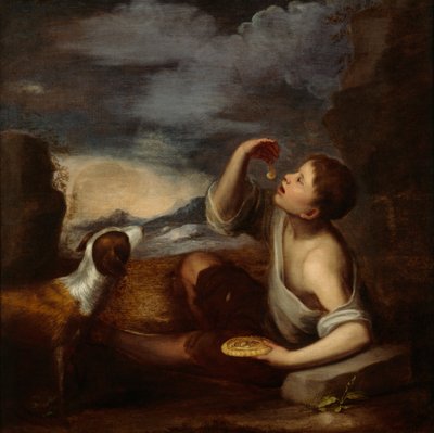西班牙男孩和狗（布面油画） 作者 Bartolome Esteban (attr. to) Murillo