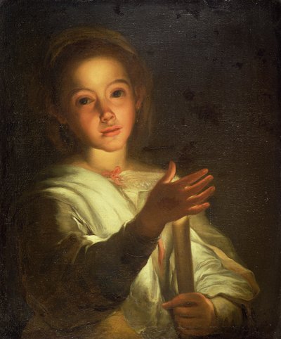 一个年轻女孩为蜡烛着色（布面油画 作者 巴里洛梅·埃斯特万（穆鲁里奥的追随者）