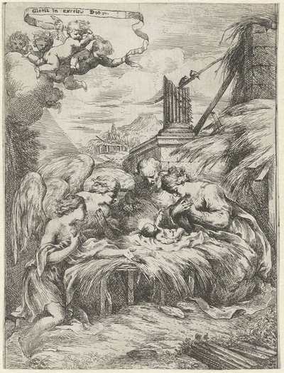 玛利亚、约瑟夫和天使的崇拜 作者 Bartolomeo Biscaino