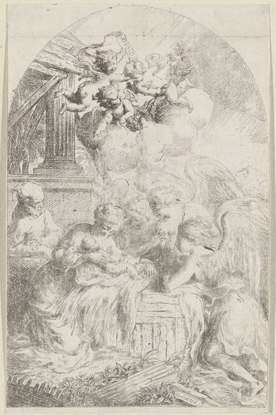 三个天使膜拜基督婴孩 作者 Bartolomeo Biscaino