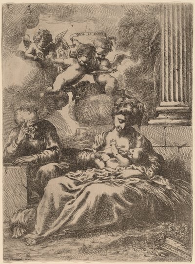 柱子旁的神圣家族，约1655年。 作者 Bartolomeo Biscaino