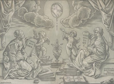 论文的寓意，两个女人拿着刻好的碑，1640年。 作者 巴托洛梅奥·科里奥拉诺