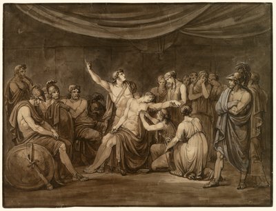 阿喀琉斯发誓要为被赫克托耳杀死的帕特洛克罗斯报仇 作者 Bartolomeo Pinelli