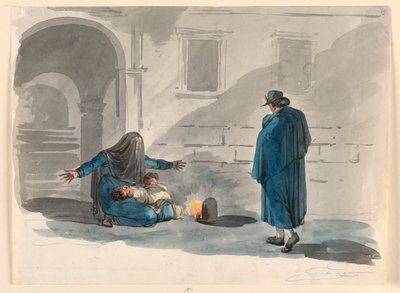 素描，《罗马的贫困妇女》，1807-08 年 作者 Bartolomeo Pinelli