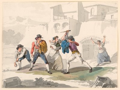 绘画，1807-08 年蒂沃利的一场家庭纠纷 作者 Bartolomeo Pinelli