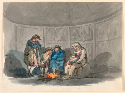 素描，《夜晚的牧羊人家》，1807-08 年 作者 Bartolomeo Pinelli