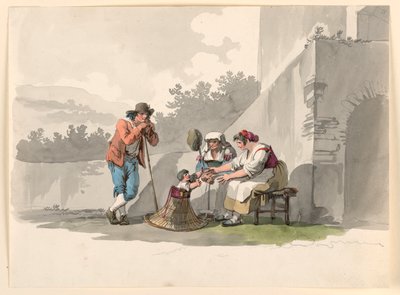 绘画，坎帕尼亚的一个农民家庭，1807-1808 年 作者 Bartolomeo Pinelli