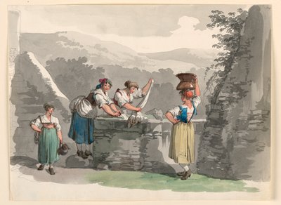 绘画，罗马附近山区的洗衣店，1807-1808 年 作者 Bartolomeo Pinelli