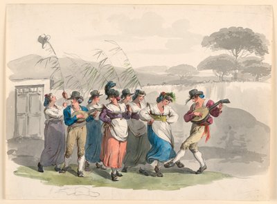 绘画，"Saltarello Romano"，《罗马附近跳舞的农民》，1807-08 年 作者 Bartolomeo Pinelli