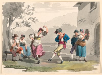 绘画，"Saltarello Romano"，《罗马附近跳舞的农民》，1807-08 年 作者 Bartolomeo Pinelli