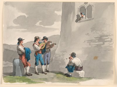 素描，《小夜曲》，1807-08 年 作者 Bartolomeo Pinelli