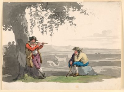 素描，坎帕尼亚的两个牧羊人，1807-08 年 作者 Bartolomeo Pinelli