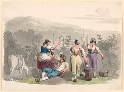 素描，罗马附近山区的复古风，1807-1808 年 作者 Bartolomeo Pinelli