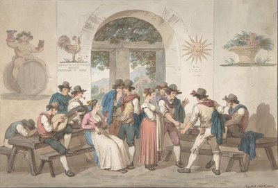 罗马客栈的内部，1817年，1817年。 作者 Bartolomeo Pinelli
