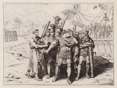 西奥多图斯向凯撒大帝展示庞培的头颅，公元前 48 年（蚀刻版画） 作者 Bartolomeo Pinelli