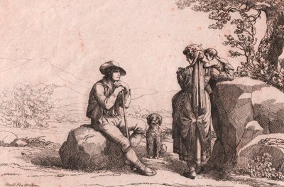 在阿布鲁佐的Fraine，两个带着婴儿和狗的平民，Bartolomeo Pinelli的蚀刻画（罗马 作者 Bartolomeo Pinelli