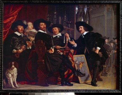 Les syndics des arbaletriers de San Sebastian a 阿姆斯特丹 巴塞洛缪斯·范·德·赫尔斯特 (Bartholomeus Van der Helst) 的画作 (1613-1670) 作者 巴托洛缪斯·范·德·赫尔斯特