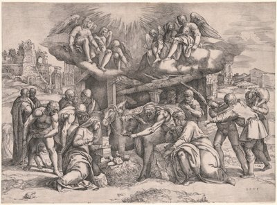牧羊人的崇拜c。 1552。 作者 巴蒂斯塔·佛朗哥（Battista Franco）