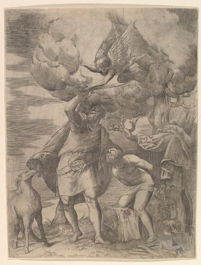 天使留住亚伯拉罕的手臂》，1552年后。 作者 巴蒂斯塔·佛朗哥·韦内齐亚诺