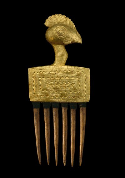 梳子，象牙海岸（木和金叶） 作者 Baule Culture Baule Culture