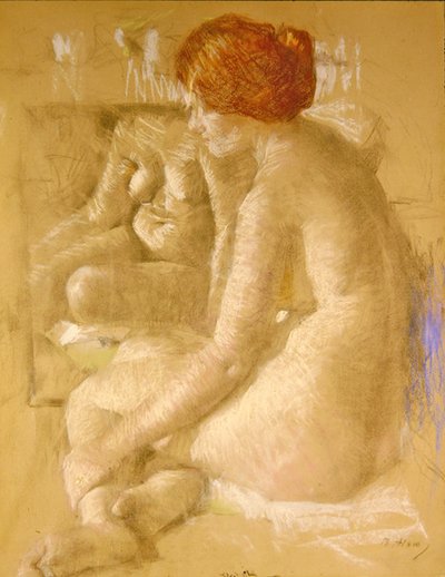 裸体女孩-反思（纸上粉笔画） 作者 Beatrice How