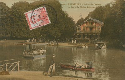 湖和Chalet Robinson，Bois de la Cambre，布鲁塞尔。明信片于1913年寄出。 作者 比利时摄影师