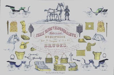 Felix Van de Velde-Decaluwe 的广告，比利时布鲁日的马车制造商（彩色石版印刷品） 作者 比利时学校