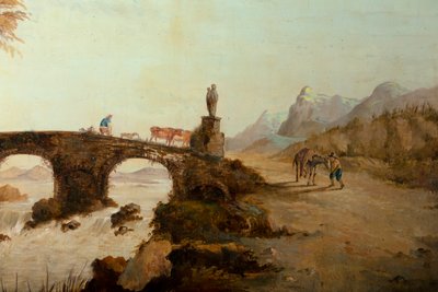 后面的第二间密室，会议室，古典风格的乡村场景壁画，可能创作于 1810 年左右，场景 1 作者 比利时学校