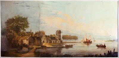 后面的第二间密室，会议室，古典风格的乡村场景壁画，可能创作于 1810 年左右，场景 3 作者 比利时学校