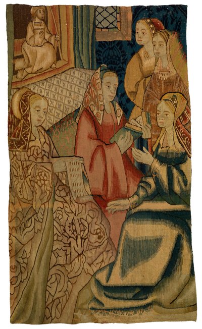 描绘五位女士的挂毯碎片，可能制作于比利时布鲁塞尔，约 1500 年（羊毛） 作者 比利时学校