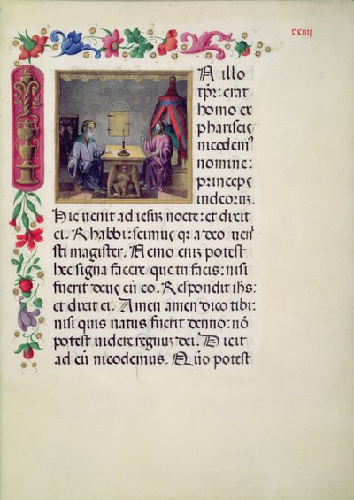 W.107 fol.24r来自Santa Giustina的Evangelarium的Christ和Nicodemus由Laurentius Gazius Cremonensis撰写，1523-25 作者 本尼迪托·波多内（Benedetto Bordone）