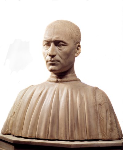 Philippe Strozzi（或 Filippo）（1489-1538）的半身像，意大利雇佣兵和政治家。 Benedetto da Maiano（1442-1497）的大理石雕塑，15 世纪巴黎，卢浮宫博物馆。 作者 贝内代托·达·马亚诺