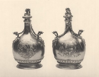 威廉三世朝圣者酒壶一对，约1690年（银镀金 作者 本杰明·布拉德福德