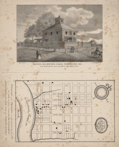 朋友老会议室，威尔明顿，特拉华州，版画由PS杜瓦尔，1845年 作者 本杰明·弗里斯（Benjamin Ferris）