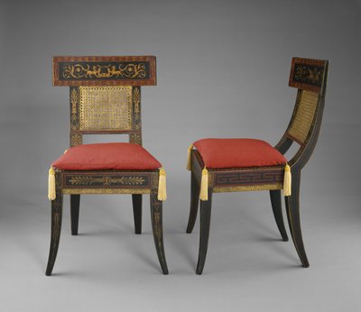 一对小椅子c。 1808年（石膏，彩绘和镀金的黄杨树，橡树，枫树和东部白松木和甘蔗） 作者 本杰明·亨利·拉特罗布