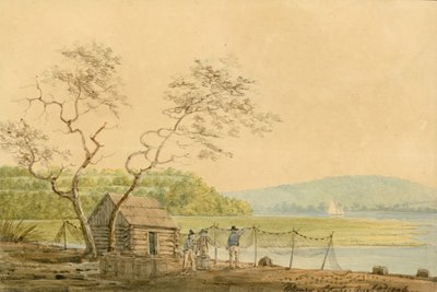 从法国城的包船码头往下看麋鹿溪的景色，1806年。 作者 本杰明·亨利·拉特罗布