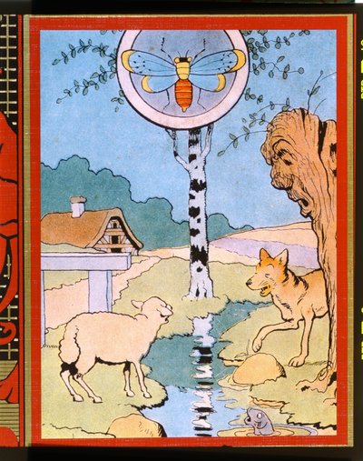 《狼与羔羊》的插图，来自让·德拉封丹 (Jean de La Fontaine)（1621-95 年）的《寓言》（彩色雕刻） 作者 本杰明·拉比尔