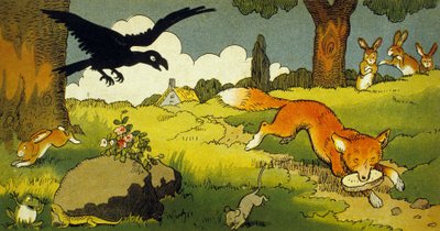 拉封丹寓言：乌鸦和狐狸（插图 1949） 作者 本杰明·拉比尔