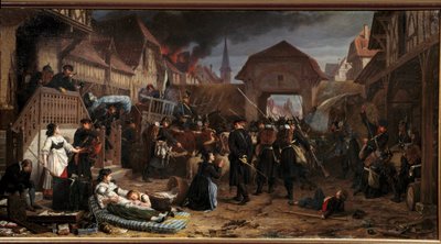 1870 年战争："1870 年 8 月 6 日的弗罗伊施维勒-沃尔特（Froeschwiller-Woerth）战役（或称 Reichshoffen 战役）见证了普鲁士的胜利 - Benjamin Ullmann (1829-1884) 1871 年绘画作品 南希，洛莱历史博物馆 作者 本杰明·厄尔曼
