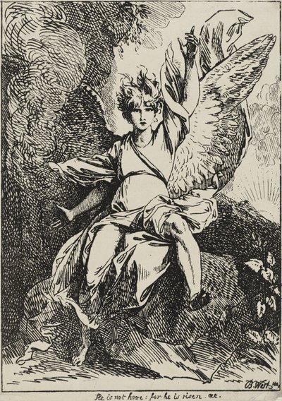 复活的天使，1801年（在编织纸上的钢笔版画安装在原始的编织支撑板上，带有灰褐色的aquatint） 作者 本杰明·韦斯特