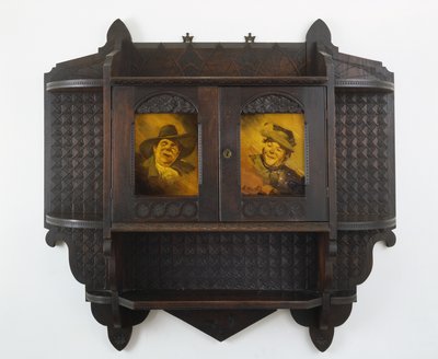 陶瓷壁挂式壁柜，c。 1890年代（黑胡桃木和陶器） 作者 本·皮特曼