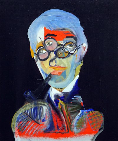 历史上的 50 位重要作家：让-保罗-萨特，2015 年（布面油画和丙烯画） 作者 伯努瓦·埃尔万·布歇罗