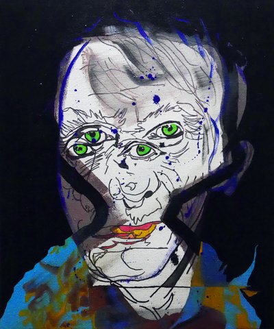 历史上的 50 位主要作家：米歇尔-乌尔勒贝克，2015 年（布面油画和丙烯画） 作者 伯努瓦·埃尔万·布歇罗