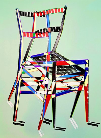 Chaise - superleggera，仿 Gio Ponti，2016 年（亚麻布油画） 作者 伯努瓦·埃尔万·布歇罗