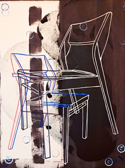 沙发椅原型，仿大卫-古尔，2023 年（油画和丙烯酸混合画布） 作者 伯努瓦·埃尔万·布歇罗